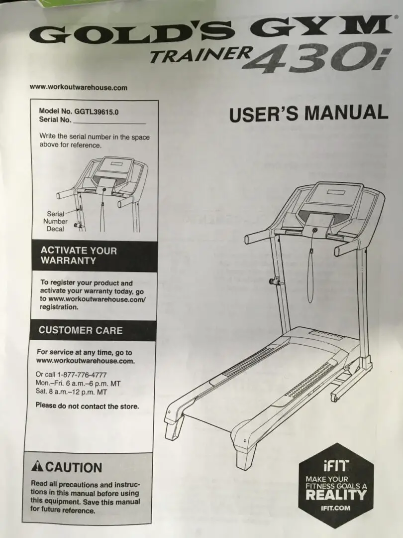 Gold's Gym Trainer 430I Treadmill With Ifit Bluetooth Manual 1